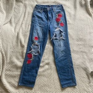 Cute Hollister embroidered rose jeans distressed high rise slim straight fit